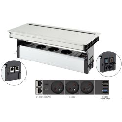 VersaFlap mono 2.0, 3x 230 V, 2x RJ45, 1x USB A, 1x USB C, 1x HDMI, 1x USB A Data