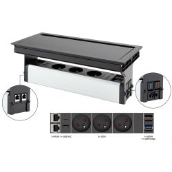 VersaFlap mono 2.0, 3x 230 V, 2x RJ45, 1x USB A, 1x USB C, 1x HDMI, 1x USB A Data