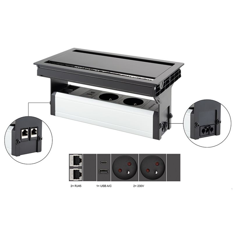 VersaFlap Dual 2.0, 2x 230 V, 2x RJ45, 1x USB A / C