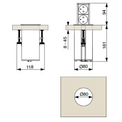 Riex výsuvná zásuvka 1x 230 V, 1x USB A, 1x USB C