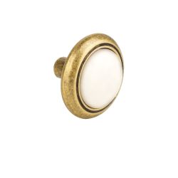 porcelánový knopek Gipa, starozlatá/ porcelán bílý