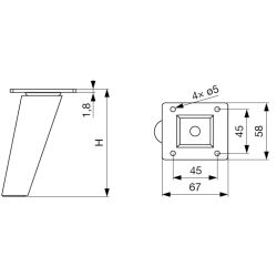 Nábytková noha Riex GW22 šikmá, nelakovaná borovice, 4 kusy