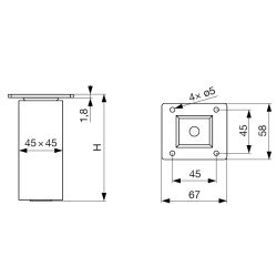 Nábytková noha Riex GW25 hranatá, nelakovaný buk, 4 kusy