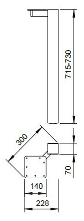 Technický obrázek Stolová noha ST702, 70x70/715mm, roh