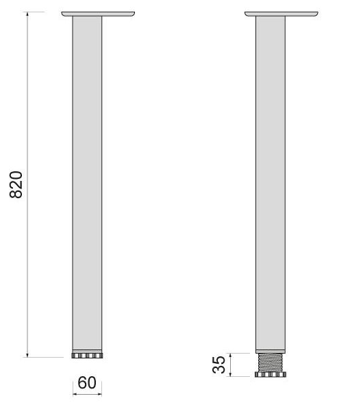 Technický nákres stolní noha 60x60/820