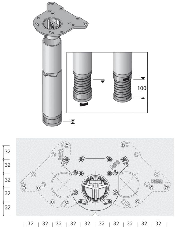 Technický obrázek Femi stolní noha s kolečkem, kompletní sada