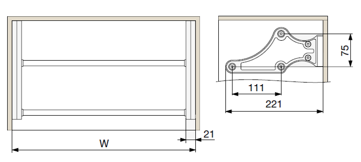 Technický nákres Riex VS33 botník, chrom/černá