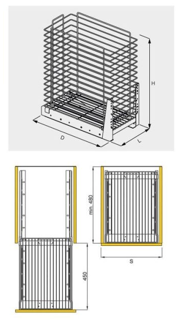 Technický nákres Výsuvný koš na prádlo, vysoký 2316-G2, lesklý chrom