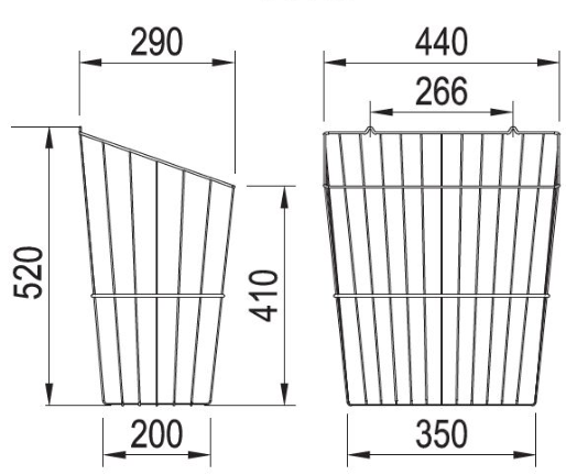 Technický nákres Koš na prádlo pro výklopná dvířka 440mm, bílá