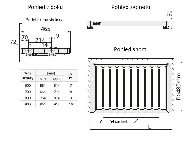 Technický nákres Výsuvný věšák na kalhoty WB 662, bíla