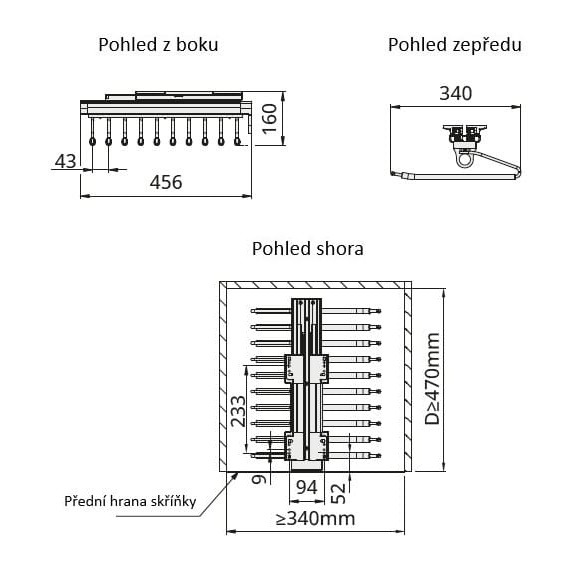 Technický nákres Výsuvný věšák na kalhoty, WB-670, bílý