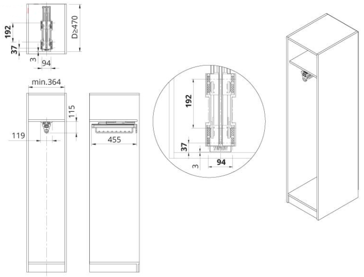 Technický nákres Výsuvný věšák na ramínka WB 669, bílý