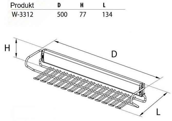 Technický nákres Výsuvný věšák na kravaty 3312- P68, antracit
