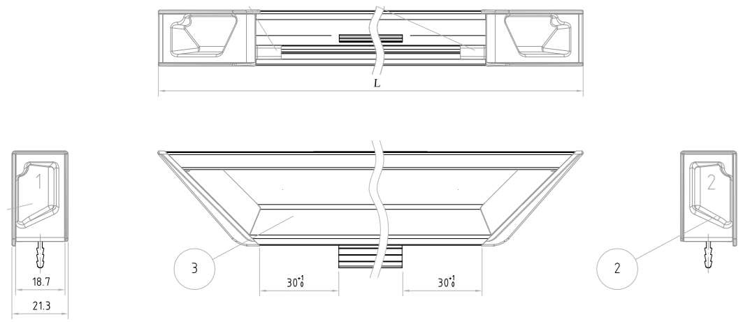 Technický nákres narážecí úchytový profil Florida 380 středový, černá matná