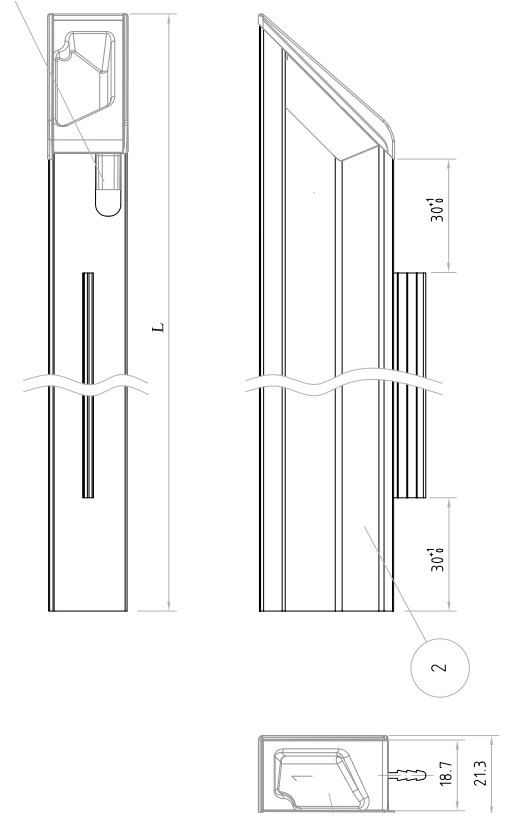 Technický nákres narážecí úchytový profil Florida 1088 mm, pravý, černá matná