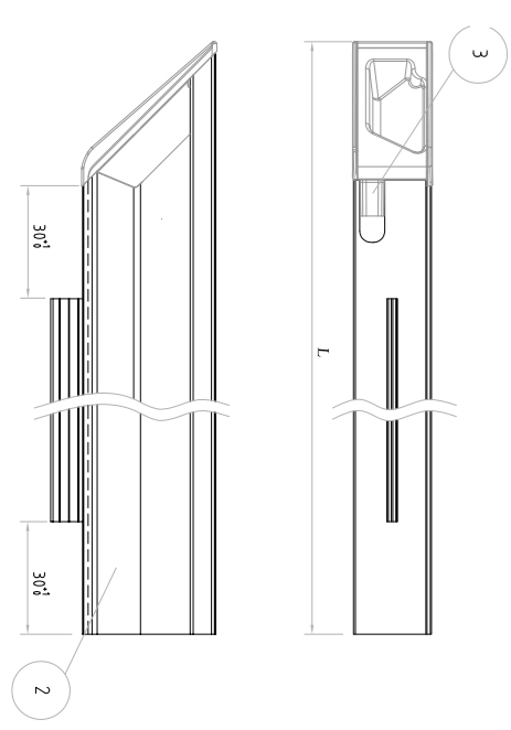 Technický nákres narážecí úchytový profil Florida 1088 mm, levý, černá matná