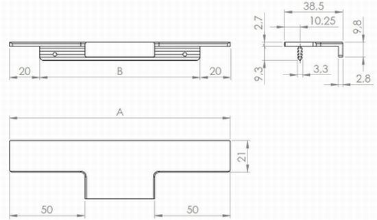 Technický obrázek hliníkového narážecího profilu Ramara, černá broušená, značky Tulip