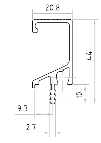 Technický nákres narážecí úchytový profil Florida 3000 černá matná