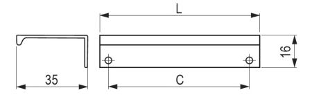 Technický nákres profilového úchytu Lucata, lesklý chrom, výrobce Tulip