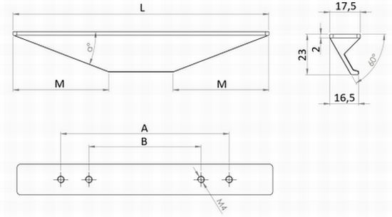 Technický nákres profilového úchytu Zoid, imitace nerezu, výrobce Tulip