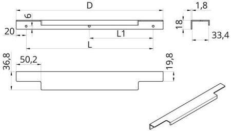 Technický obrázek profilového úchytu Nada, černá matná, značky ATM