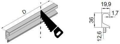 Technický obrázek úchytkového profilu Olini 3000, zlatá matná, značky ATM