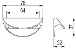 Technický nákres úchytky ve tvaru mušle Bella, zlatá matná, značky Tulip