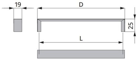 Technický obrázek úchytky Entente, broušený nikl, značky ATM