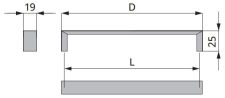 Technický obrázek úchytky Example, matný chrom, značky ATM