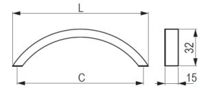 Technický nákres úchytky Geneda, broušený nikl, výrobce Tulip