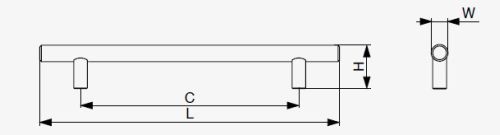 Technický obrázek relingového úchytu Hrazda RX XH01, broušený nikl, značky Riex
