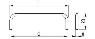 Technický nákres úchytky Ida, lesklý chrom, výrobce Tulip