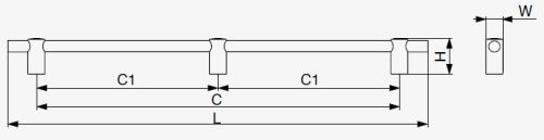 Technický nákres úchytky Mali XH49, zlatá matná/ černá matná, značky Citterio Giulio