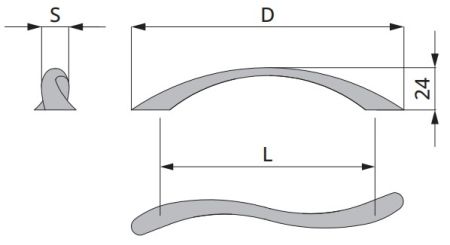Technický obrázek úchytky Spring, matný nikl, značky ATM