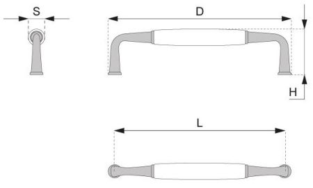 Technický obrázek porcelánové úchytky Nala, lesklý chrom/ bílá lesklá, značky ATM