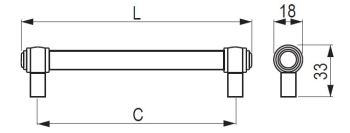 Technický náčrt madla Rustik, starocin broušený, výrobce Metakor