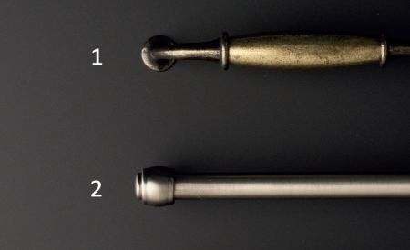 Obrázek nábytkových úchytek Victoria v povrchové úpravě starobronz a Rustik v povrchové úpravě starocin broušený značky Metakor