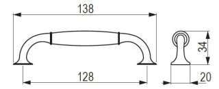 Technický náčrt úchytky Victoria, starobronz, výrobce Metakor