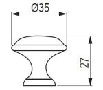 Technický obrázek porcelánového knopku Margarita, starocin/ porcelán bílý, značky Tulip