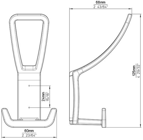 Technický obrázek věšáku Boku XL 2654, ušlechtilá ocel matná ZN27, značky Siro
