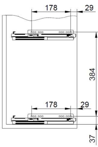 Technický nákres Výsuvný koš do horní skříňky, chrom