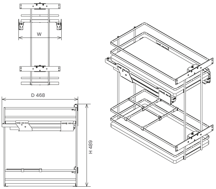 Technický nákres Spodní dvojkoš Galaxy, plné dno/ovální drát, chrom