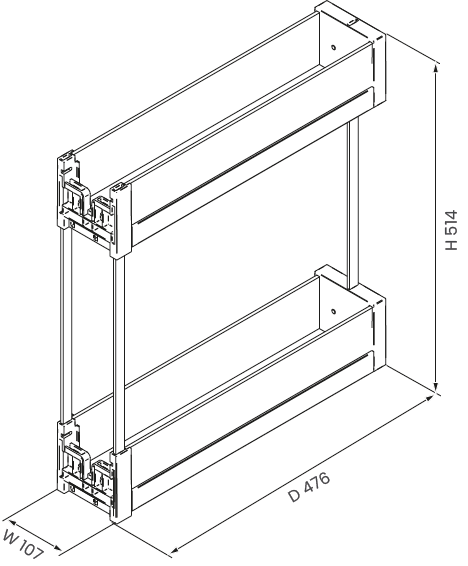 Technický nákres Boční dvojkoš Essence, skleněné bočnice