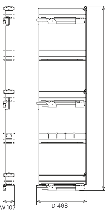 Technický nákres Výsuvný koš univerzální
