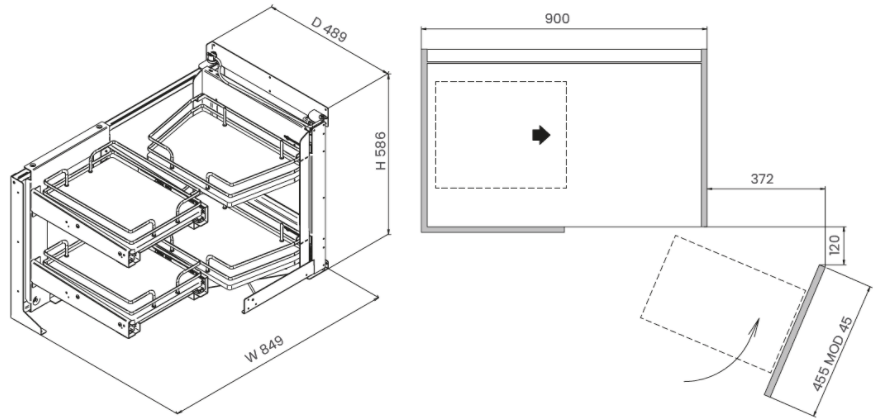 Technický nákres Smart Corner- Galaxy, chrom