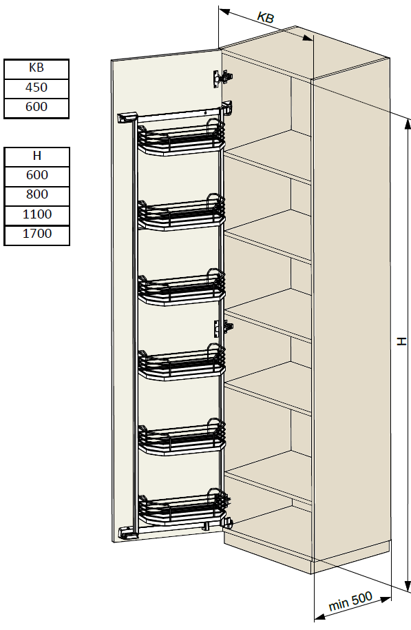 Technický nákres Samostatný koš Tandem Side, Arena Style, antracit