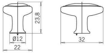 Technický obrázek oválného knopka Elegance oválný 1972, lesklý chrom/ plast bílý ZN1 A4, značky Siro