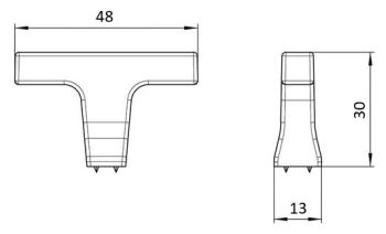 Technický obrázek knopka ve tvaru písmene T (T-Bar) Loren 2562, ušlechtilá ocel matná ZN27, značky Siro