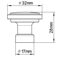 Technický obrázek kulatého knopku Onka 2605, jemně broušená mosaz AL76, značky Siro