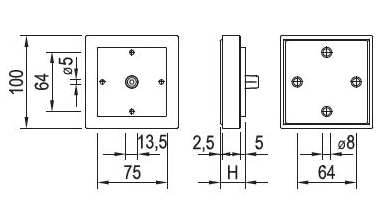 Technický obrázek - nožička 704R, 100x100mm, šedá RAL 9006